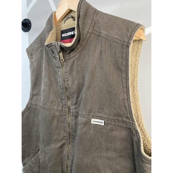 Wolverine Upland Sherpa Lined Gray Vest Twill Cotton Men’s Large Full Zip - Picture 2 of 16